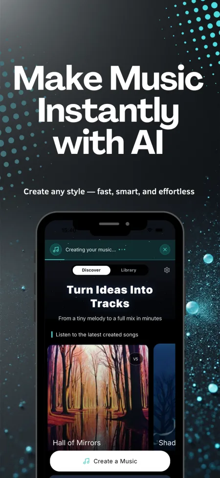The HyperMusic AI home screen on an iPhone
