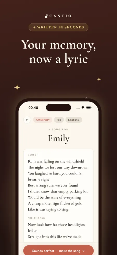 Cantio showing the lyrics of a song before any music is recorded